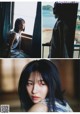 A collage of photos of a woman looking out a window.